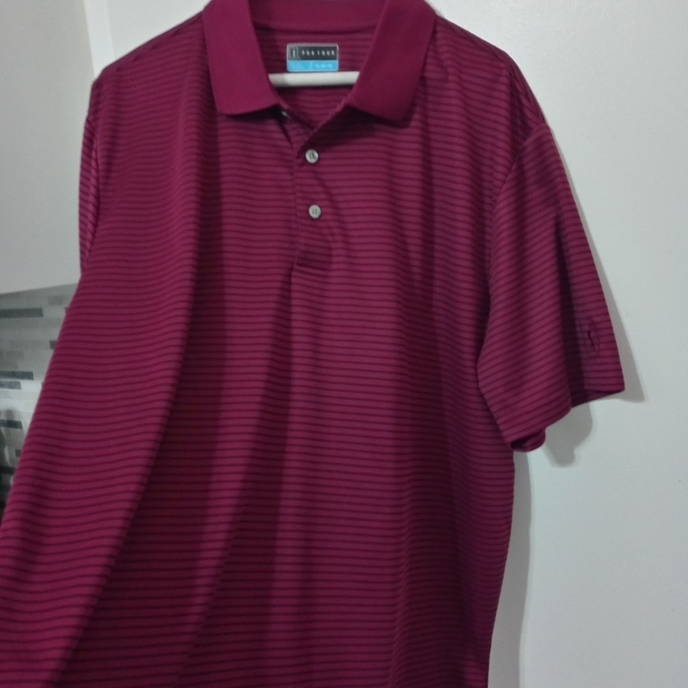 PGA Tour Men's Short Sleeve Maroon and Black Striped Golf Polo Shirt